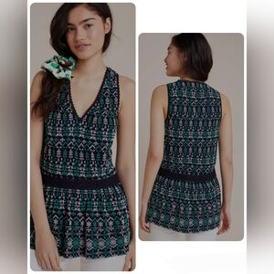 Anthropologie Maeve Cammie Embroidered Peplum Tank Top - Size M - Boho